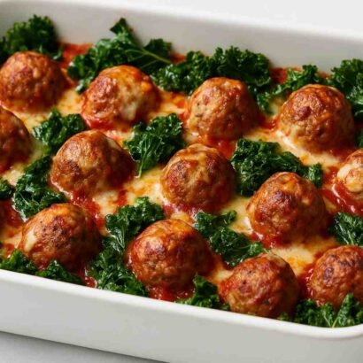 Keto Meatball Parm & Kale Casserole