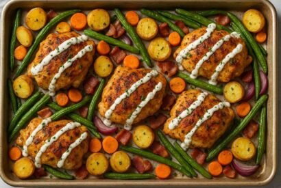 Thumbnail for Crispy Chicken Bacon Ranch Sheet Pan Dinner