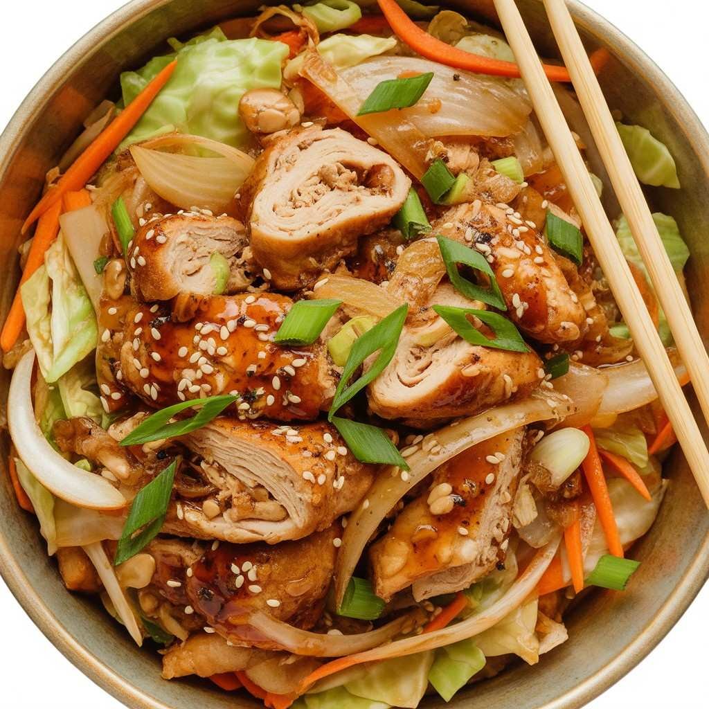 Ginger-Garlic Chicken “Egg Roll” Bowl