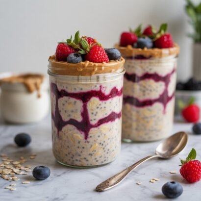 creamy vanilla berry protein overnight oats