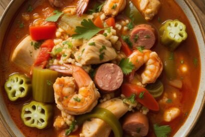 Thumbnail for High-Protein Cajun Chicken-Shrimp Gumbo Stew