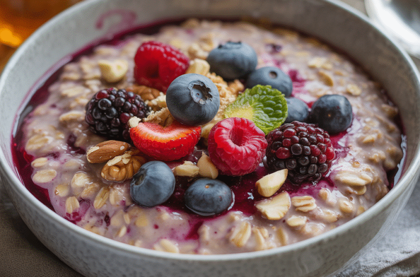 High-Protein Vanilla Berry Oatmeal Bowl