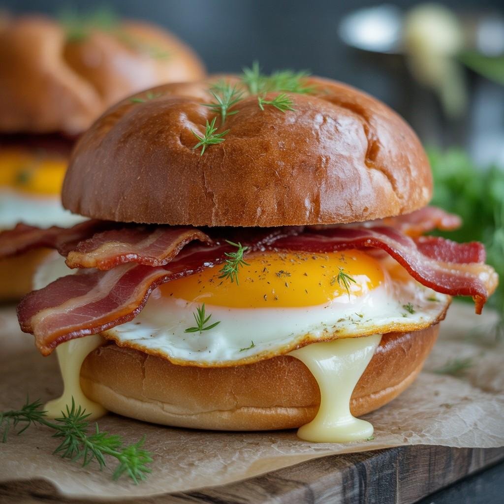 Crispy Herb Keto Egg & Bacon Breakfast Sandwich