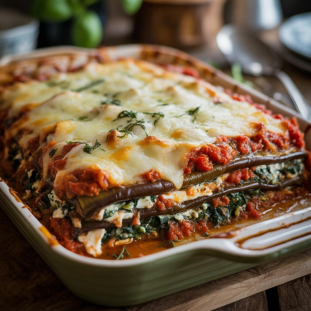 low-carb eggplant and spinach lasagna