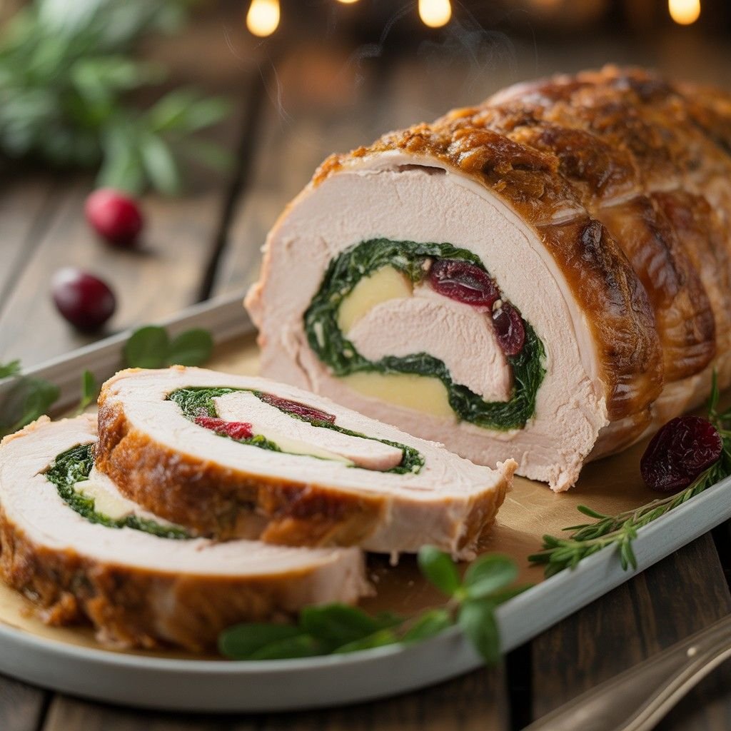 High Protein Turkey Roulade with Cranberry Spinach