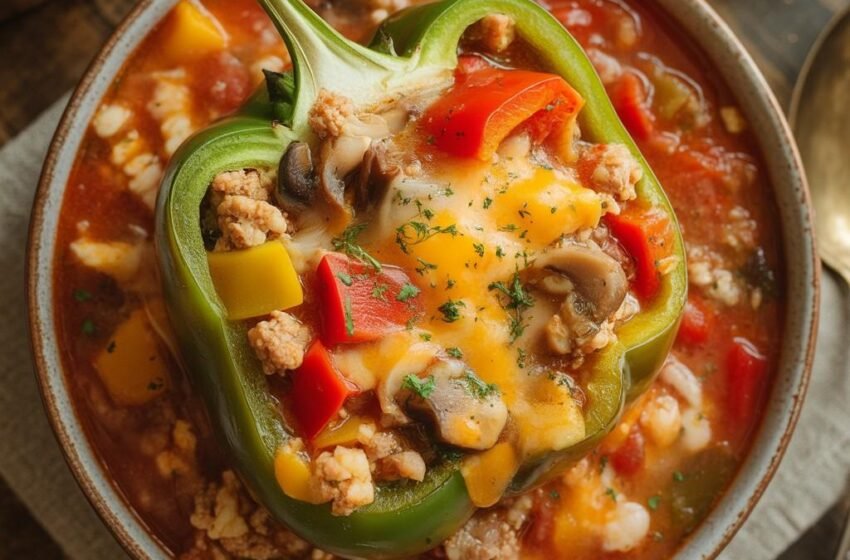 One-Pot Cheesy Turkey & Pepper Soup