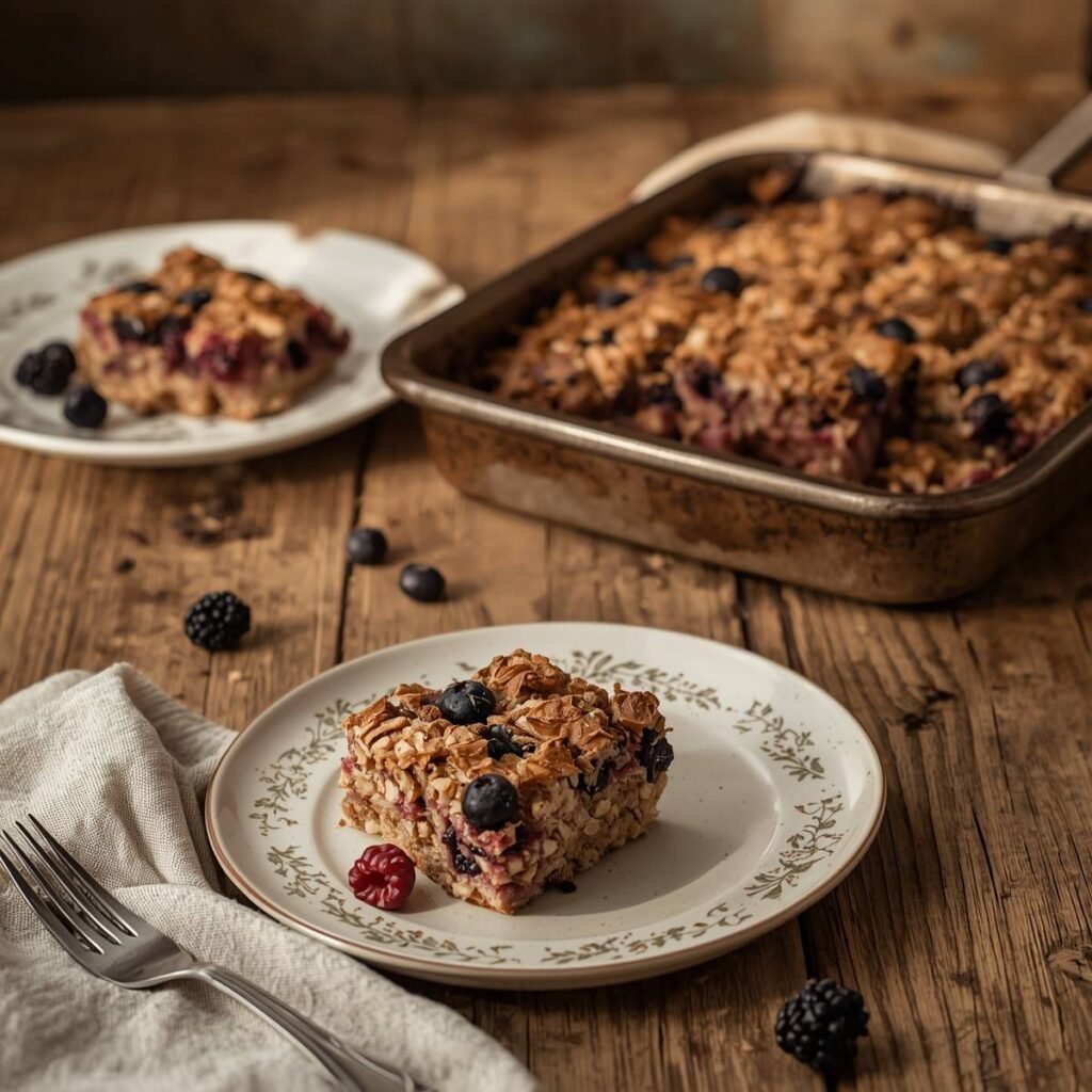 Baked oatmeal squares with berries