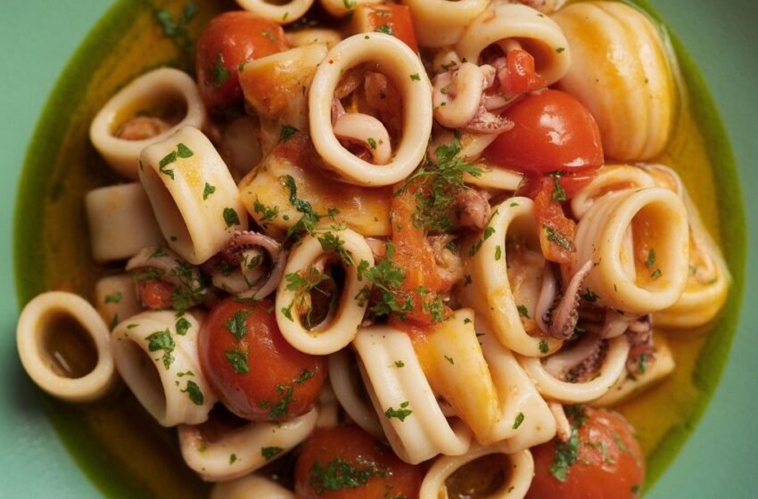 Calamarata pasta with squid rings