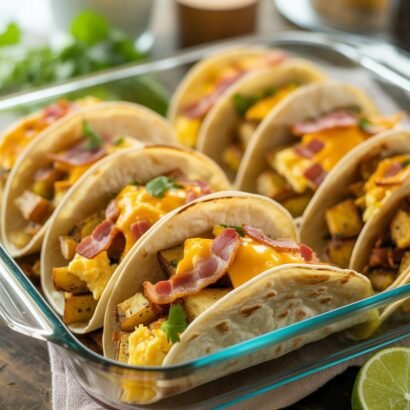 Golden baked breakfast tacos