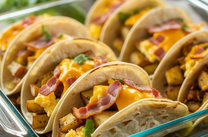 Golden baked breakfast tacos