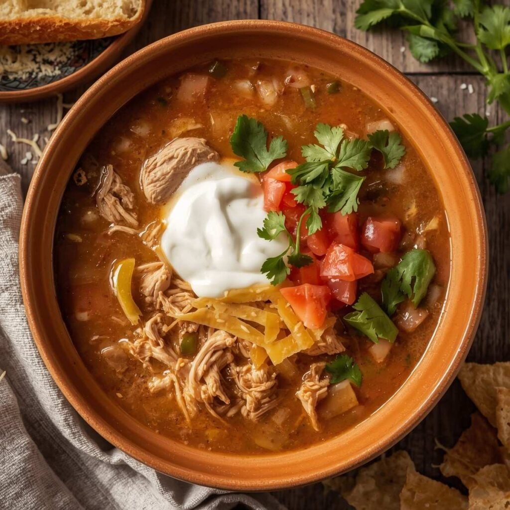 Keto chicken tortilla soup served in a bowl