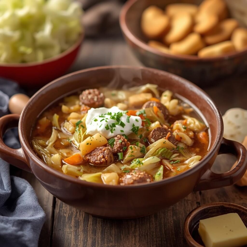 Low carb cabbage soup served hot