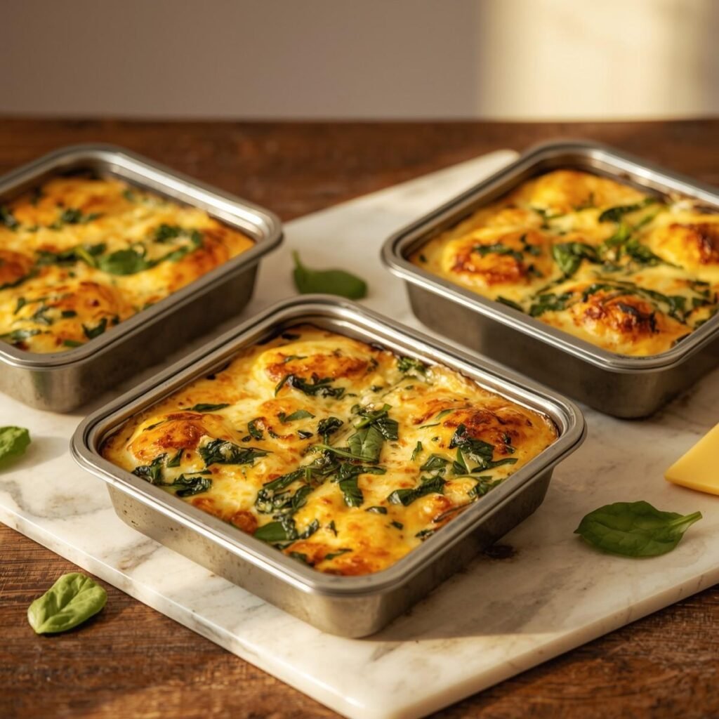 Savory egg bake squares with spinach and cheese