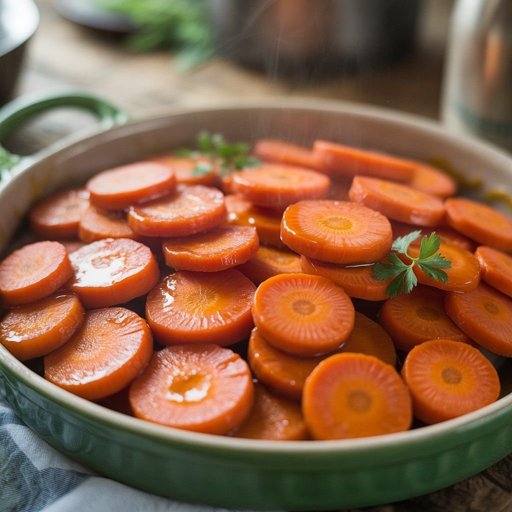 Thinly sliced glazed carrots