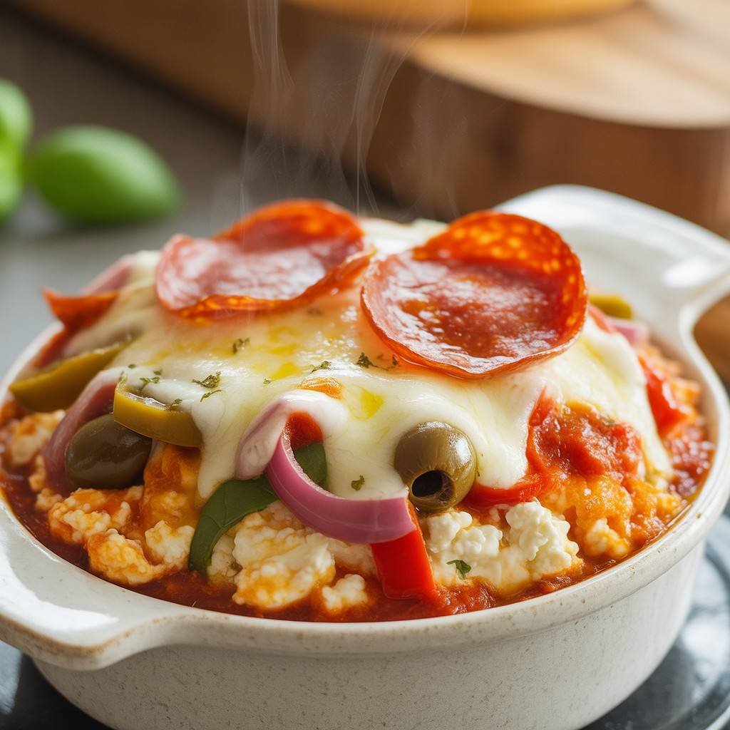 freshly baked cottage cheese pizza bowl