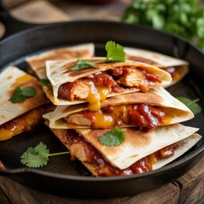 hot honey BBQ chicken quesadillas