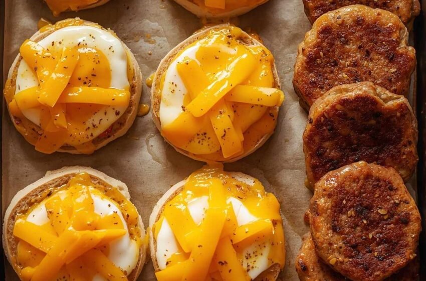 A sheet pan filled with custardy baked eggs topped with melted cheddar