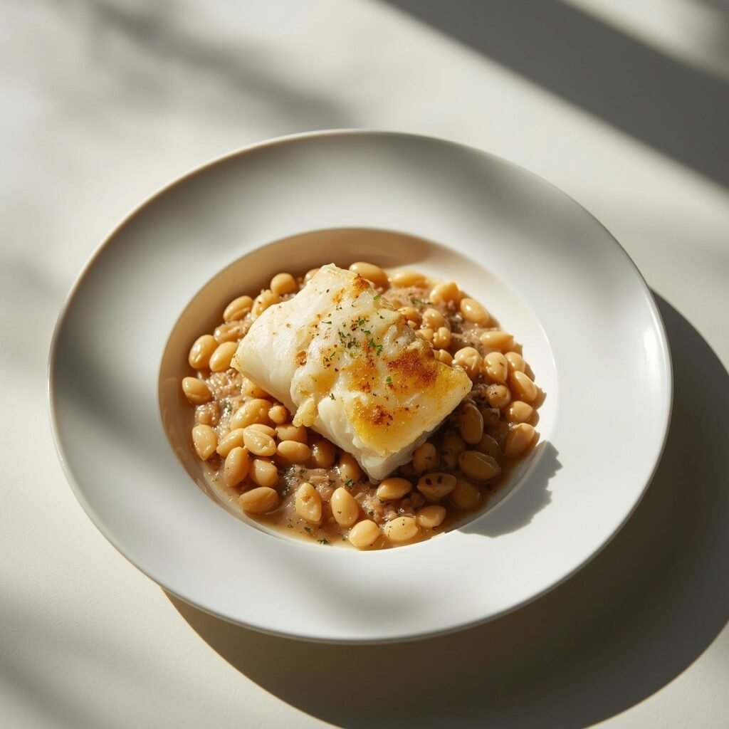 Baked cod white bean bowl