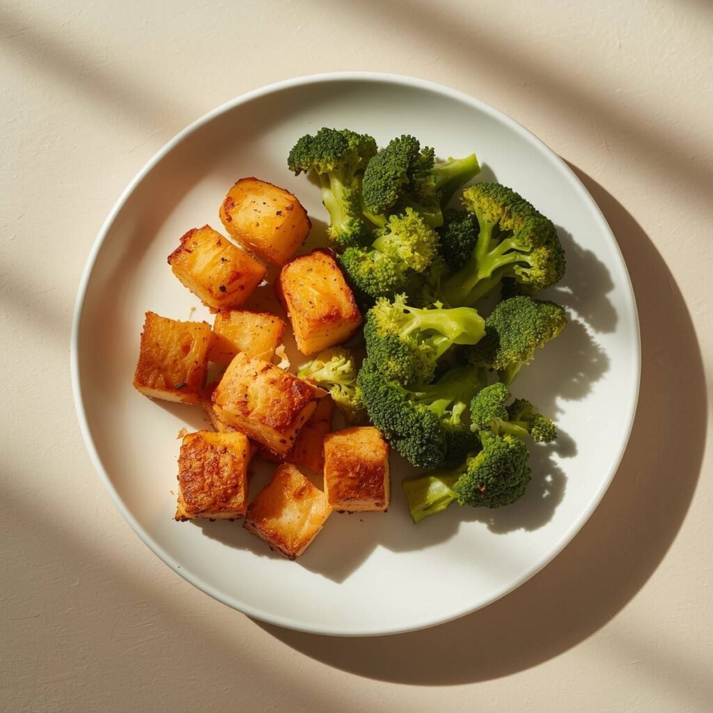 Baked tofu broccoli bowl