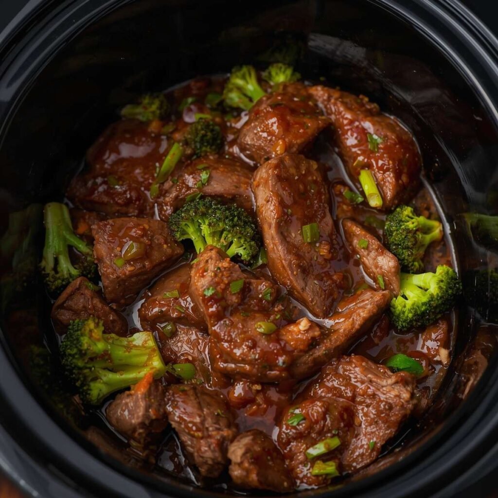 Beef and broccoli in slow cooker