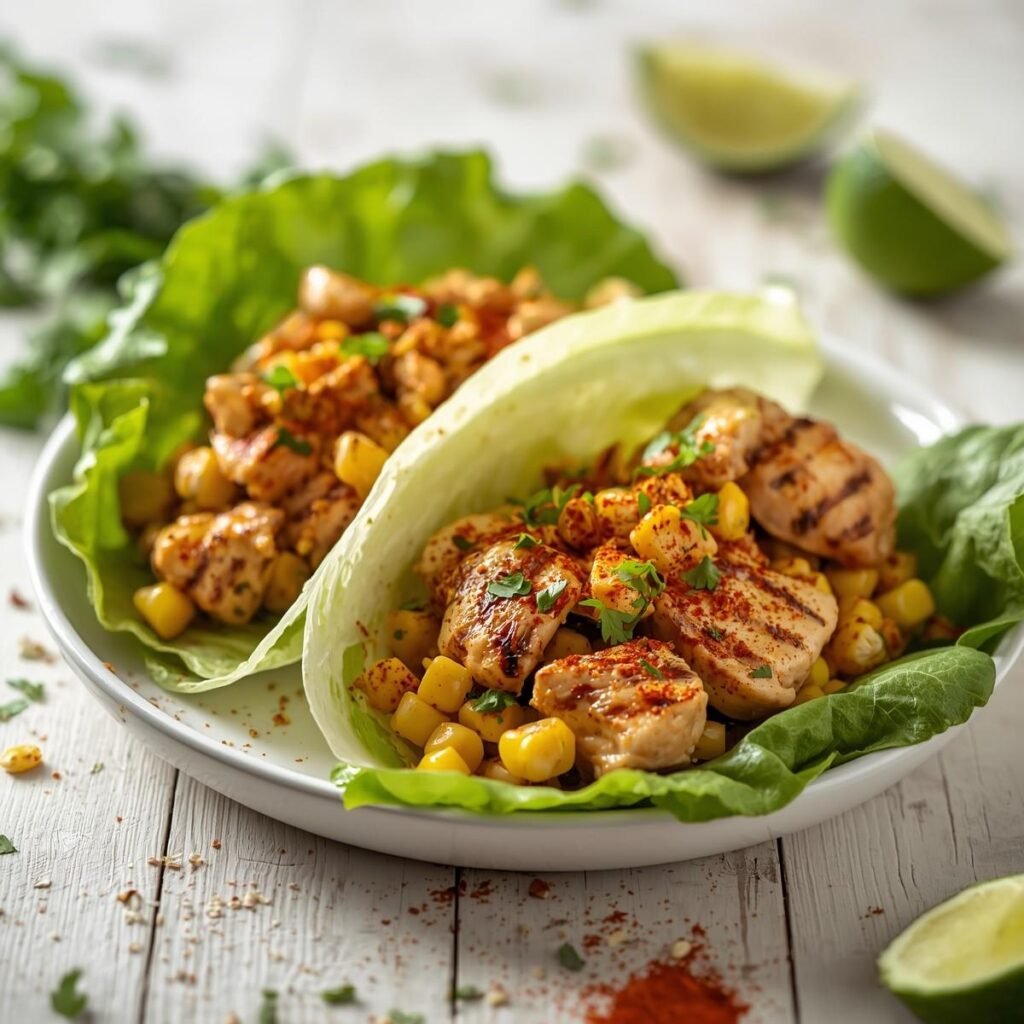 Chicken corn lettuce wraps