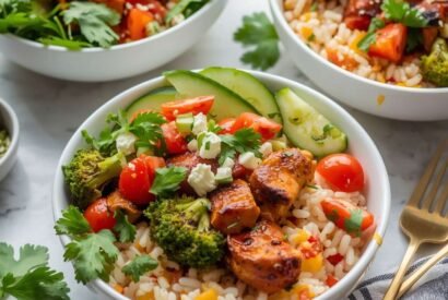 Thumbnail for Colorful meal prep bowls with spiced chicken shawarma