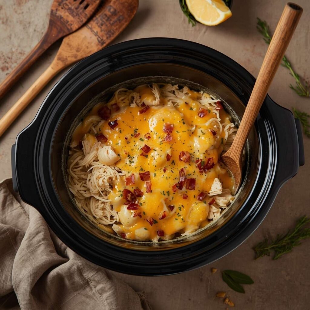 Creamy crack chicken in a slow cooker