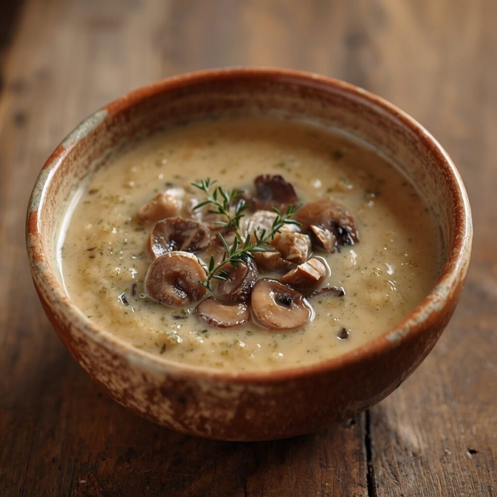 Creamy mushroom soup in a bowl
