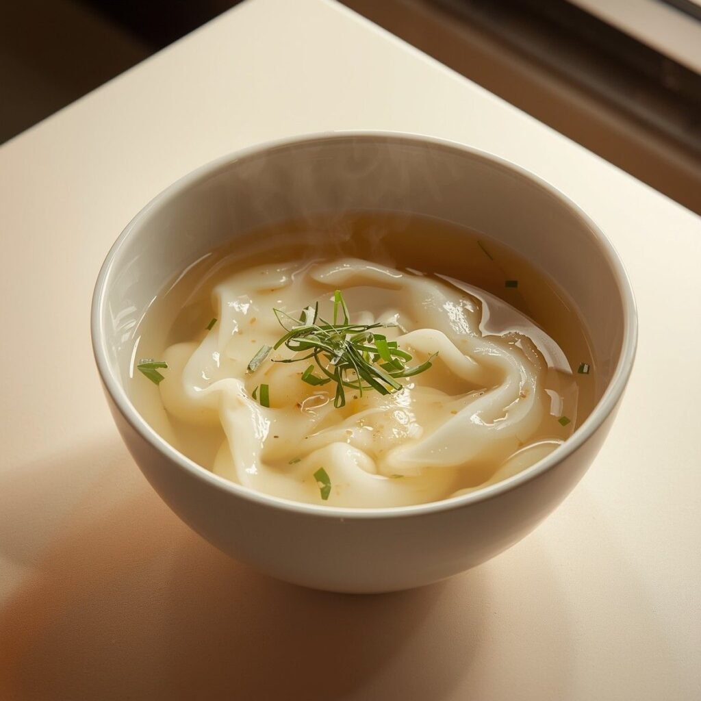 Egg drop soup with silky egg ribbons in clear broth