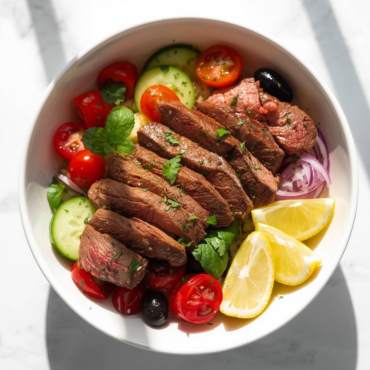 Fresh Mediterranean Steak Skillet Bowl