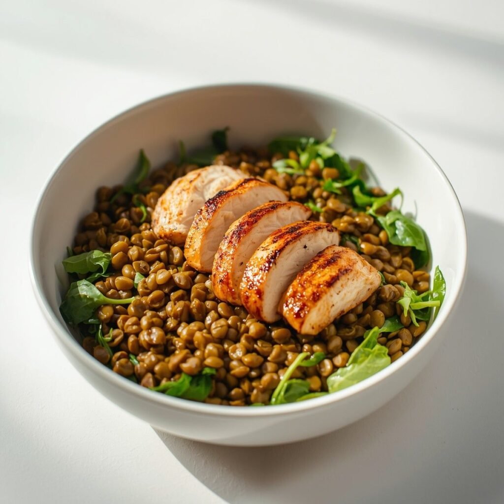 Grilled chicken lentil bowl