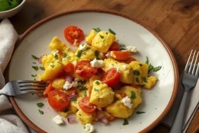 Thumbnail for Healthy Mediterranean Scrambled Eggs with Feta & Veggies