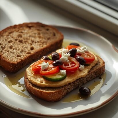 Healthy Whole Grain Mediterranean Hummus & Veggie Toast