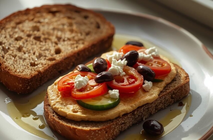 Healthy Whole Grain Mediterranean Hummus & Veggie Toast