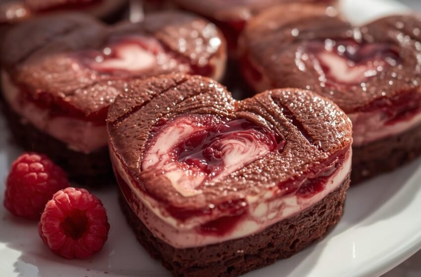 Heart-Shaped Raspberry Cheesecake Brownies for Valentine’s Day