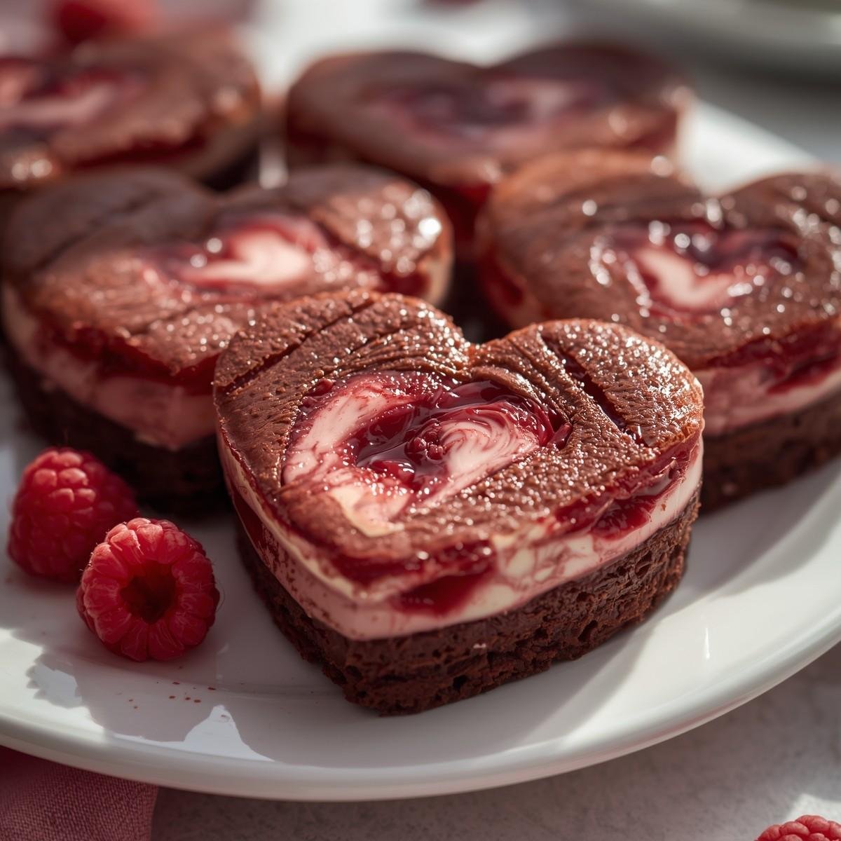 Heart-Shaped Raspberry Cheesecake Brownies for Valentine’s Day