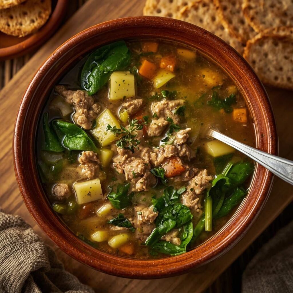 Hearty ground turkey soup with zucchini