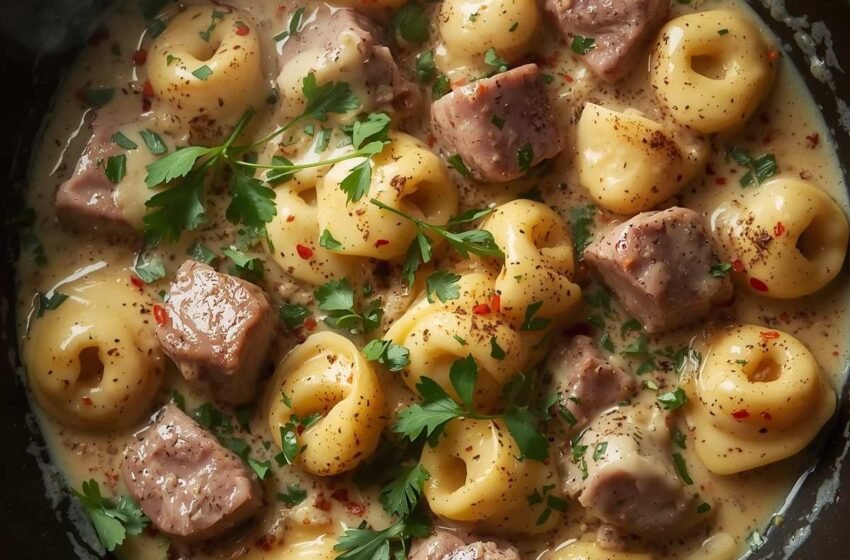 High Protein Cracked Garlic Steak Tortellini in Creamhouse Sauce