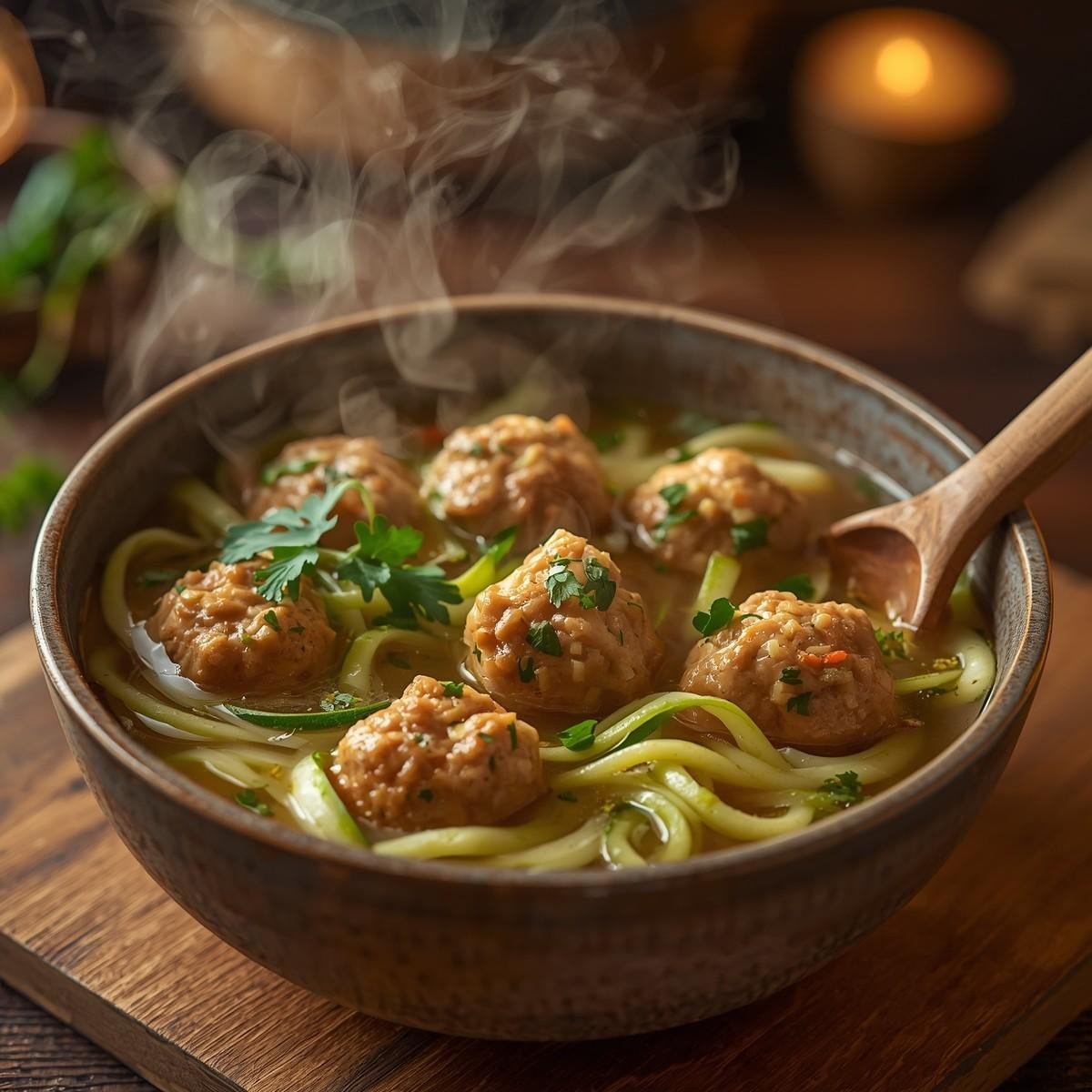 High-Protein Turkey Meatball Zoodle Soup
