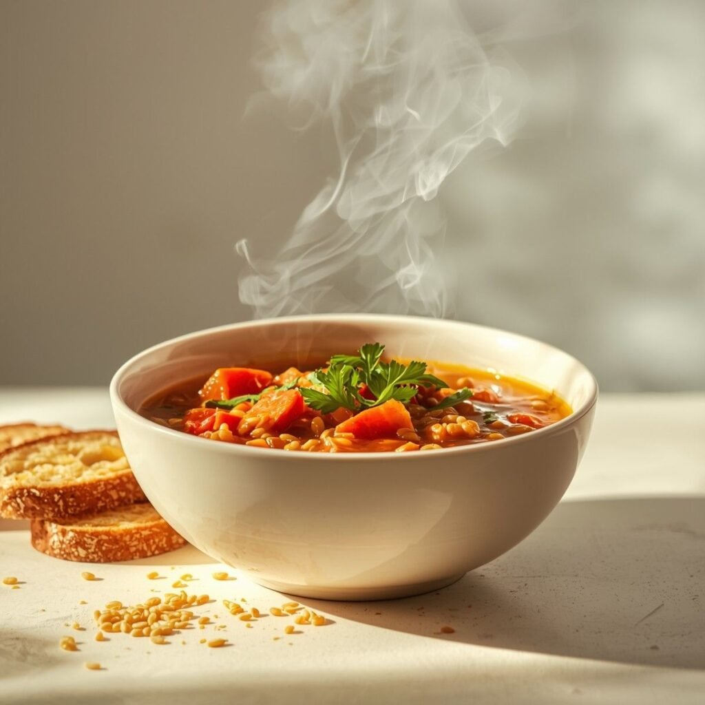 Lentil vegetable soup bowl