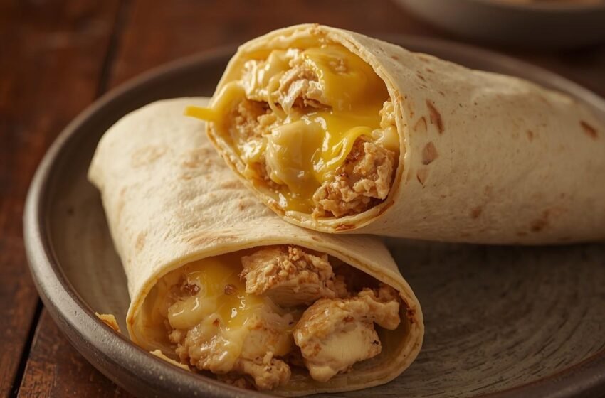 High-Protein Cheesy Garlic Chicken Wraps