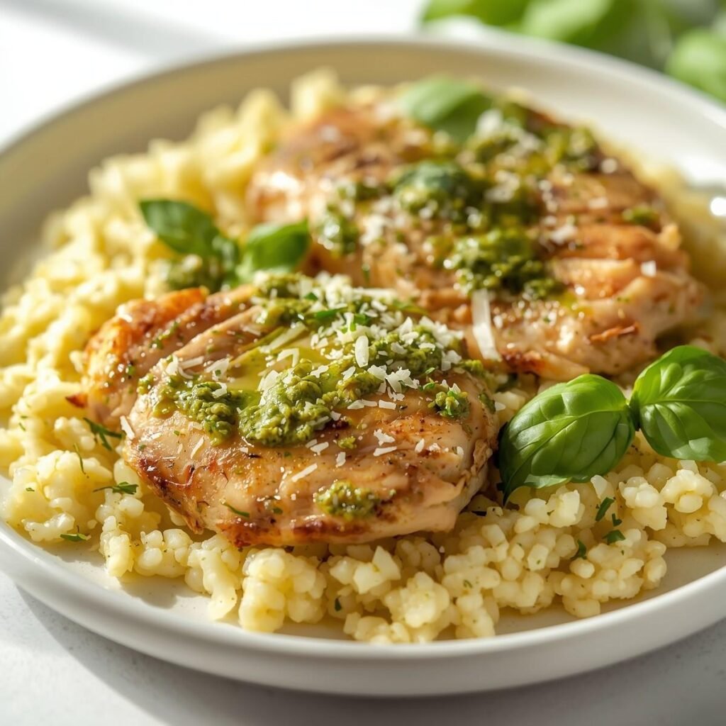 Low Carb Pesto Chicken Cauliflower Rice
