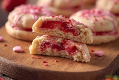 Thumbnail for Soft Strawberry Cheesecake Stuffed Cookies for Valentine’s Day