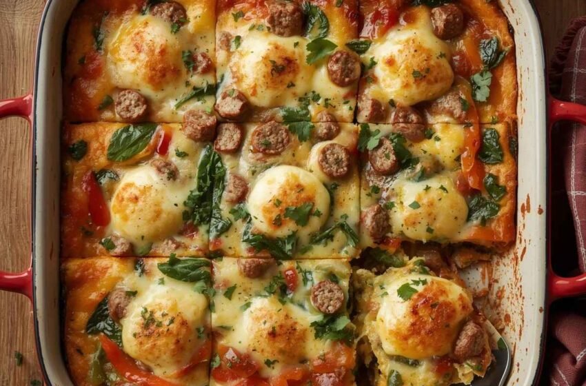 High Protein Cottage Cheese & Turkey Sausage Breakfast Casserole