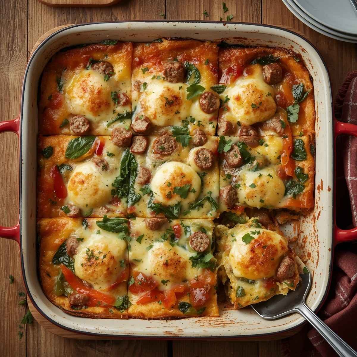 High Protein Cottage Cheese & Turkey Sausage Breakfast Casserole