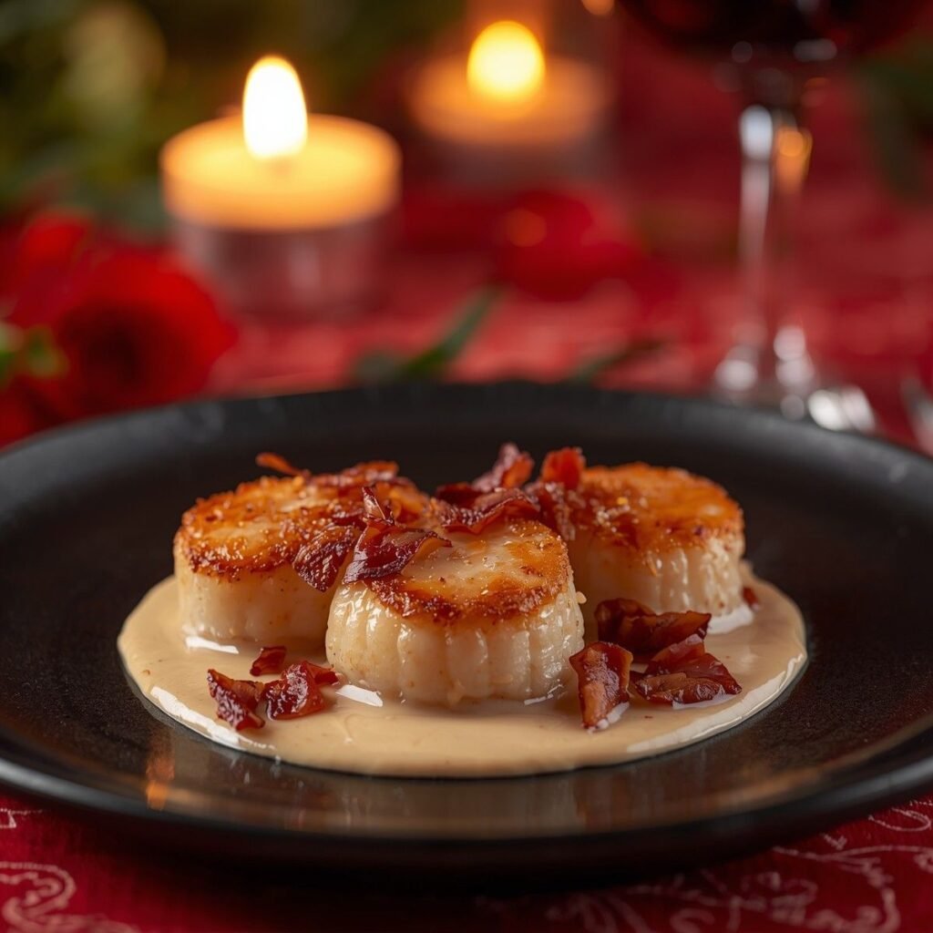 Pan Seared Scallops with Bacon Cream Sauce