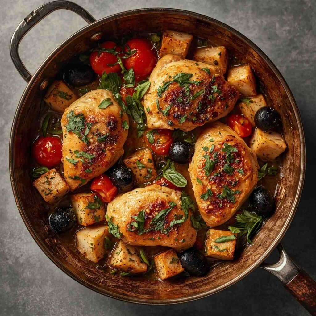 Mediterranean chicken skillet with tomatoes