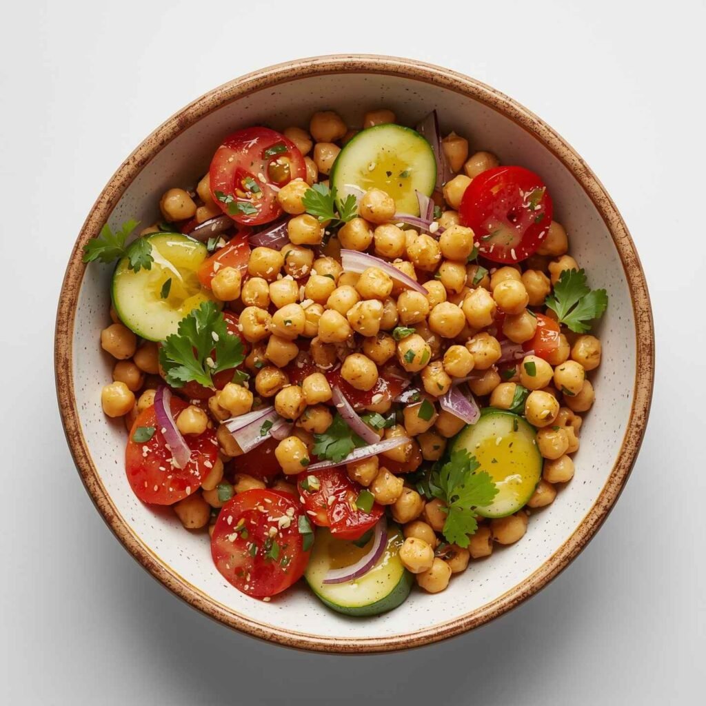 Mediterranean chickpea salad with cucumbers