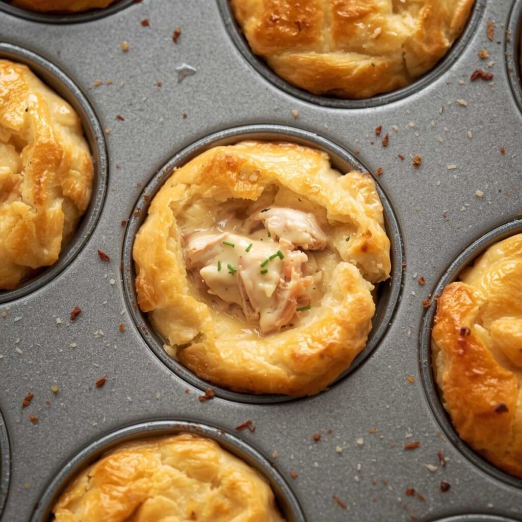 Mini chicken pot pies in muffin pan