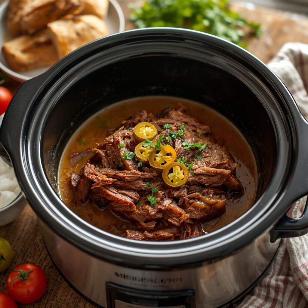 Mississippi pot roast in slow cooker